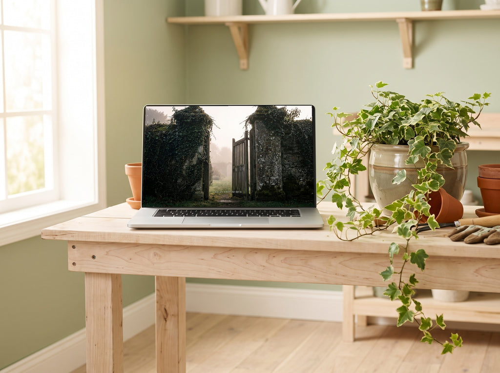 The Open Gate desktop wallpaper on a laptop